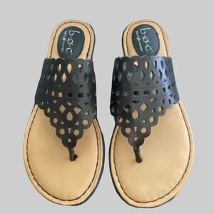 BOC Born Concept Butterfly Perforated Black Boho Casual Summer Flat Sandals-Sz-8